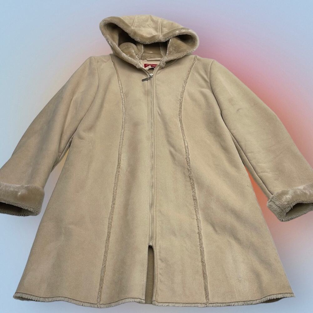 GLORIA VANDERBILT Women’s Large Light Tan Faux Suede / Fur Coat